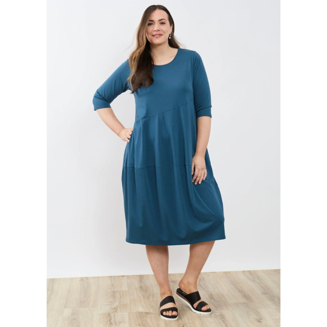 Tirelli Diagonal Seam Dress in Livid Blue - Brenda Muir Ladieswear