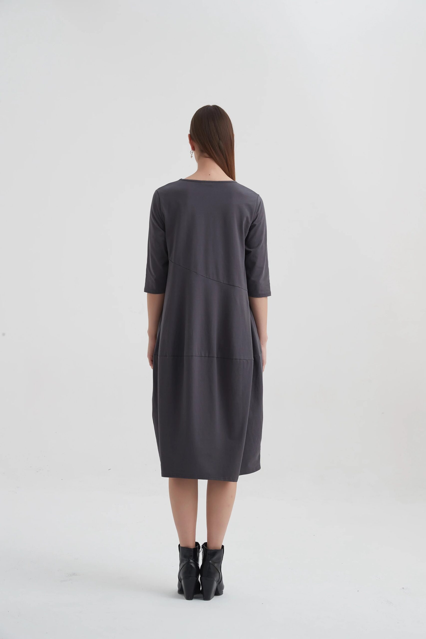 Tirelli Diagonal Seam Dress Slate Grey - Brenda Muir Ladieswear